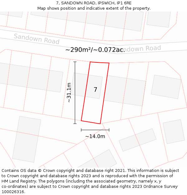 7, SANDOWN ROAD, IPSWICH, IP1 6RE: Plot and title map