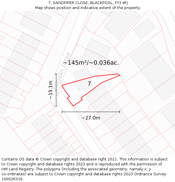 7, SANDPIPER CLOSE, BLACKPOOL, FY3 8FJ: Plot and title map