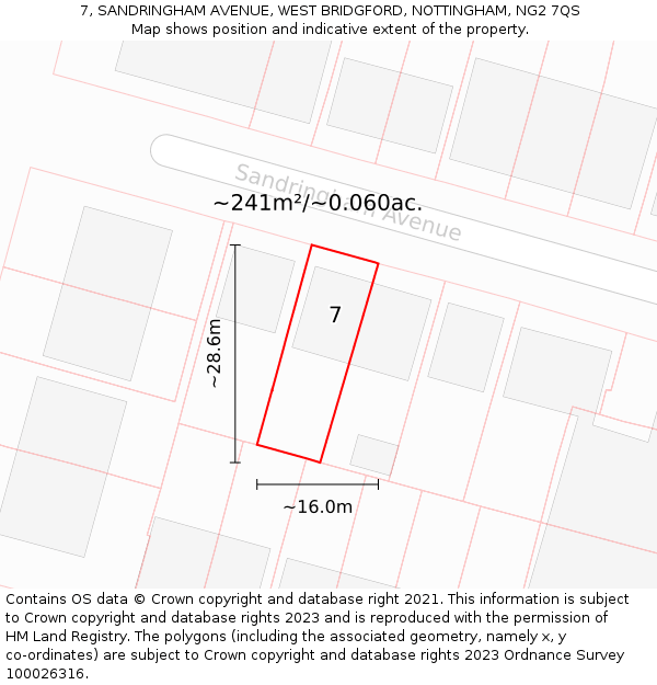 7, SANDRINGHAM AVENUE, WEST BRIDGFORD, NOTTINGHAM, NG2 7QS: Plot and title map