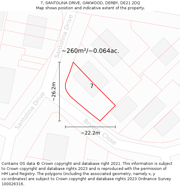 7, SANTOLINA DRIVE, OAKWOOD, DERBY, DE21 2DQ: Plot and title map