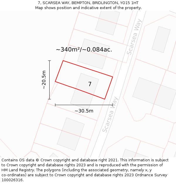 7, SCARSEA WAY, BEMPTON, BRIDLINGTON, YO15 1HT: Plot and title map