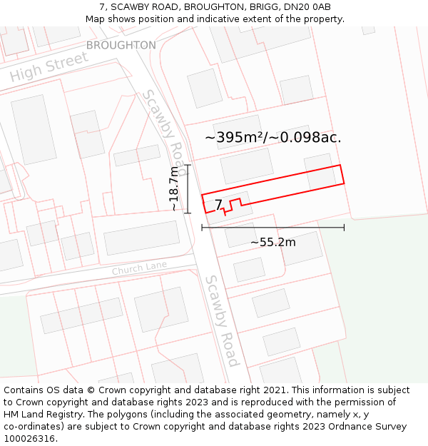 7, SCAWBY ROAD, BROUGHTON, BRIGG, DN20 0AB: Plot and title map