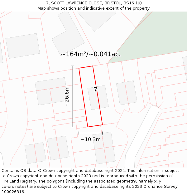 7, SCOTT LAWRENCE CLOSE, BRISTOL, BS16 1JQ: Plot and title map