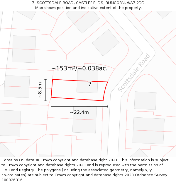 7, SCOTTSDALE ROAD, CASTLEFIELDS, RUNCORN, WA7 2DD: Plot and title map