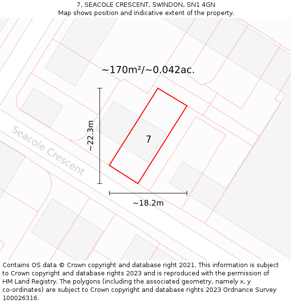 7, SEACOLE CRESCENT, SWINDON, SN1 4GN: Plot and title map