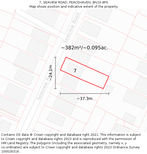 7, SEAVIEW ROAD, PEACEHAVEN, BN10 8PX: Plot and title map