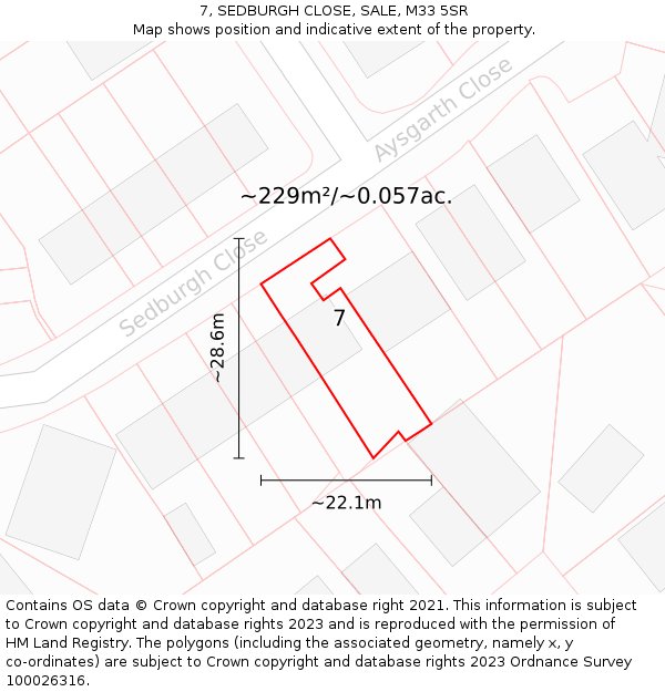 7, SEDBURGH CLOSE, SALE, M33 5SR: Plot and title map