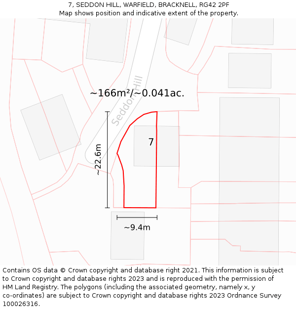 7, SEDDON HILL, WARFIELD, BRACKNELL, RG42 2PF: Plot and title map