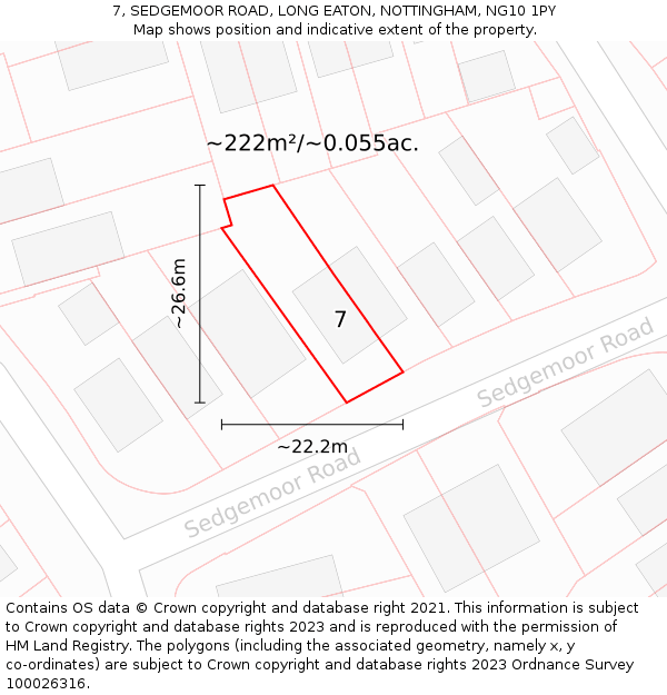 7, SEDGEMOOR ROAD, LONG EATON, NOTTINGHAM, NG10 1PY: Plot and title map