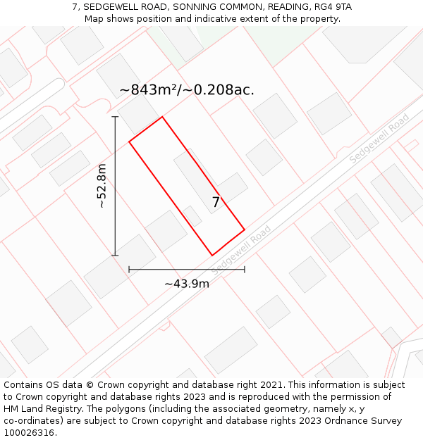 7, SEDGEWELL ROAD, SONNING COMMON, READING, RG4 9TA: Plot and title map