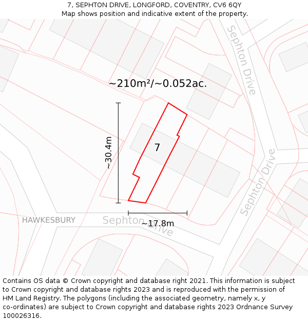 7, SEPHTON DRIVE, LONGFORD, COVENTRY, CV6 6QY: Plot and title map