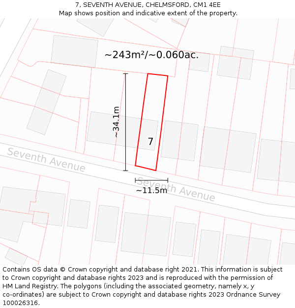 7, SEVENTH AVENUE, CHELMSFORD, CM1 4EE: Plot and title map