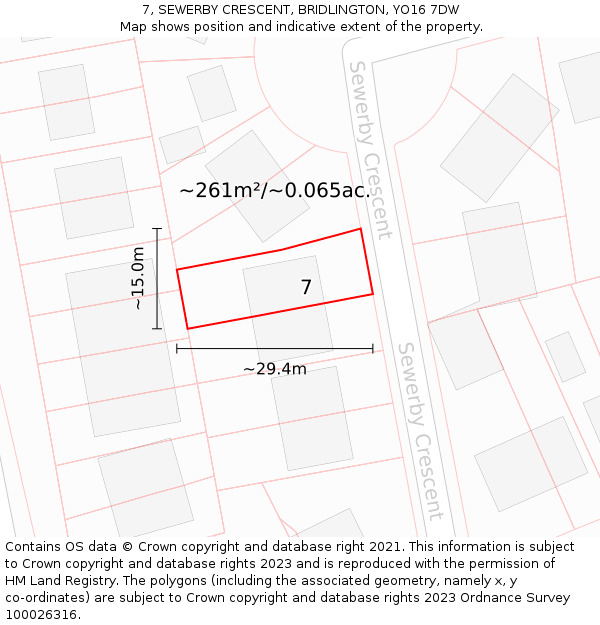 7, SEWERBY CRESCENT, BRIDLINGTON, YO16 7DW: Plot and title map