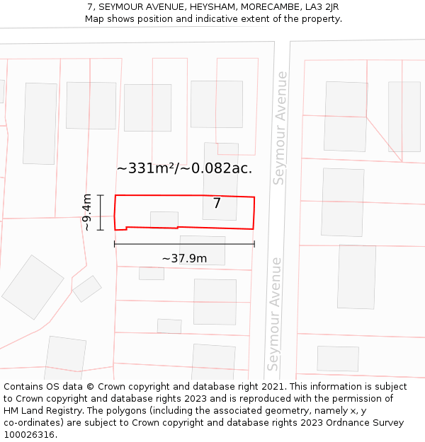 7, SEYMOUR AVENUE, HEYSHAM, MORECAMBE, LA3 2JR: Plot and title map