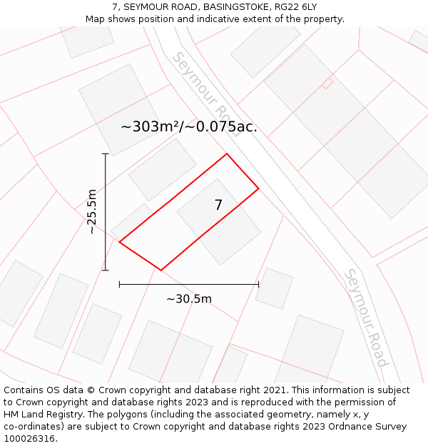 7, SEYMOUR ROAD, BASINGSTOKE, RG22 6LY: Plot and title map