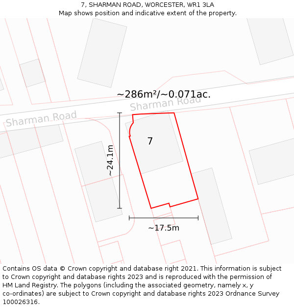 7, SHARMAN ROAD, WORCESTER, WR1 3LA: Plot and title map