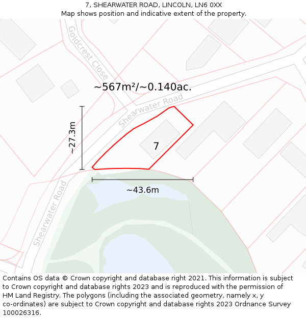 7, SHEARWATER ROAD, LINCOLN, LN6 0XX: Plot and title map