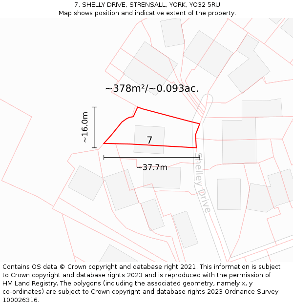 7, SHELLY DRIVE, STRENSALL, YORK, YO32 5RU: Plot and title map