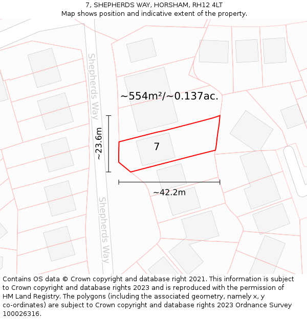 7, SHEPHERDS WAY, HORSHAM, RH12 4LT: Plot and title map