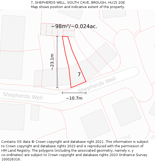 7, SHEPHERDS WELL, SOUTH CAVE, BROUGH, HU15 2GE: Plot and title map