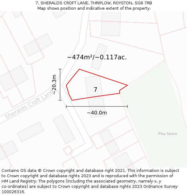 7, SHERALDS CROFT LANE, THRIPLOW, ROYSTON, SG8 7RB: Plot and title map