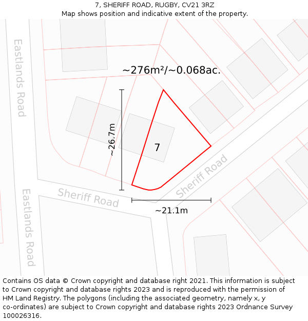 7, SHERIFF ROAD, RUGBY, CV21 3RZ: Plot and title map