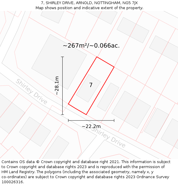 7, SHIRLEY DRIVE, ARNOLD, NOTTINGHAM, NG5 7JX: Plot and title map