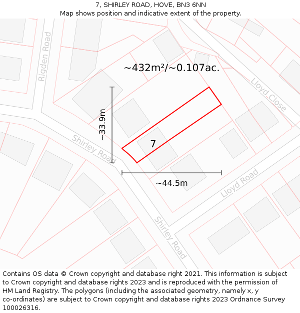 7, SHIRLEY ROAD, HOVE, BN3 6NN: Plot and title map