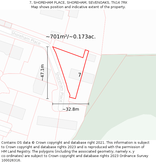 7, SHOREHAM PLACE, SHOREHAM, SEVENOAKS, TN14 7RX: Plot and title map