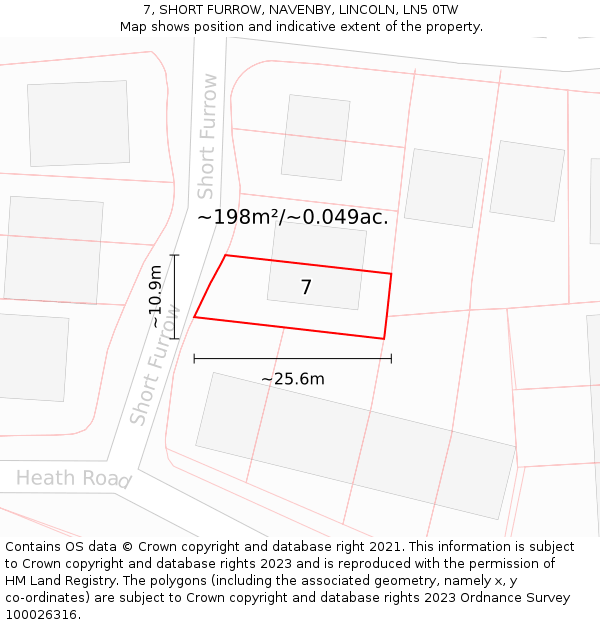 7, SHORT FURROW, NAVENBY, LINCOLN, LN5 0TW: Plot and title map