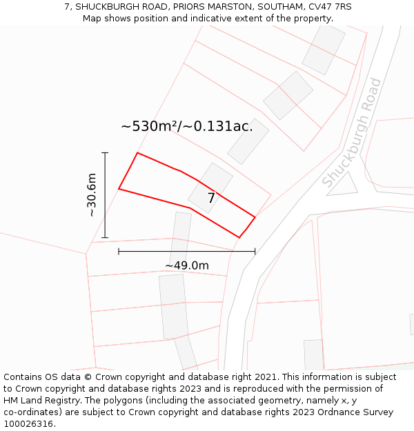 7, SHUCKBURGH ROAD, PRIORS MARSTON, SOUTHAM, CV47 7RS: Plot and title map