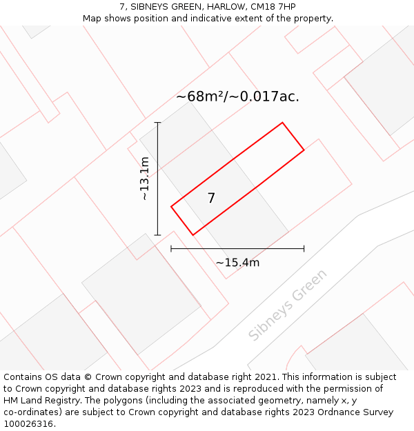 7, SIBNEYS GREEN, HARLOW, CM18 7HP: Plot and title map