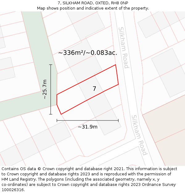 7, SILKHAM ROAD, OXTED, RH8 0NP: Plot and title map