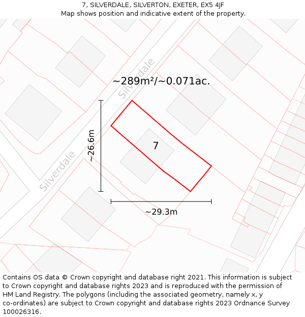 7, SILVERDALE, SILVERTON, EXETER, EX5 4JF: Plot and title map