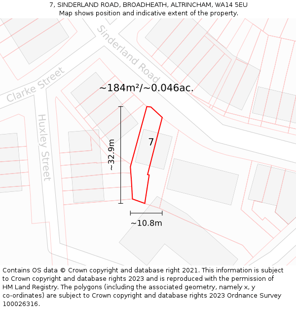 7, SINDERLAND ROAD, BROADHEATH, ALTRINCHAM, WA14 5EU: Plot and title map