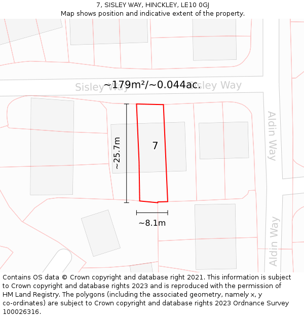 7, SISLEY WAY, HINCKLEY, LE10 0GJ: Plot and title map