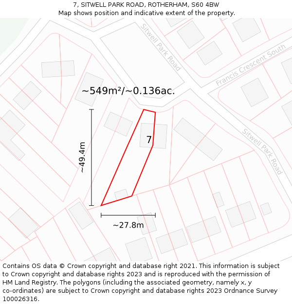 7, SITWELL PARK ROAD, ROTHERHAM, S60 4BW: Plot and title map