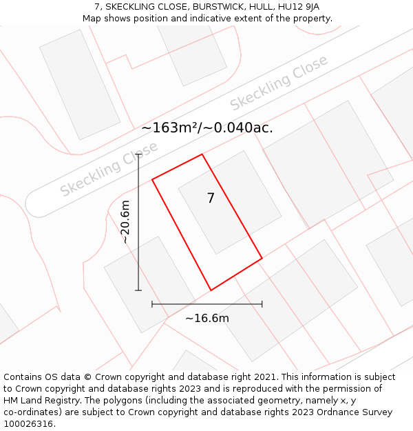 7, SKECKLING CLOSE, BURSTWICK, HULL, HU12 9JA: Plot and title map