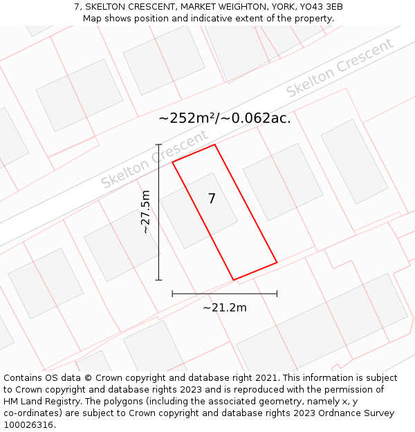 7, SKELTON CRESCENT, MARKET WEIGHTON, YORK, YO43 3EB: Plot and title map