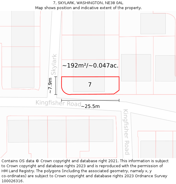 7, SKYLARK, WASHINGTON, NE38 0AL: Plot and title map