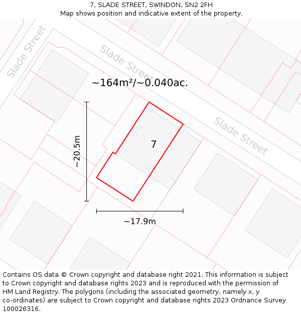 7, SLADE STREET, SWINDON, SN2 2FH: Plot and title map