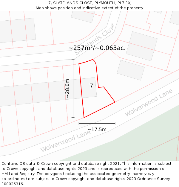 7, SLATELANDS CLOSE, PLYMOUTH, PL7 1XJ: Plot and title map