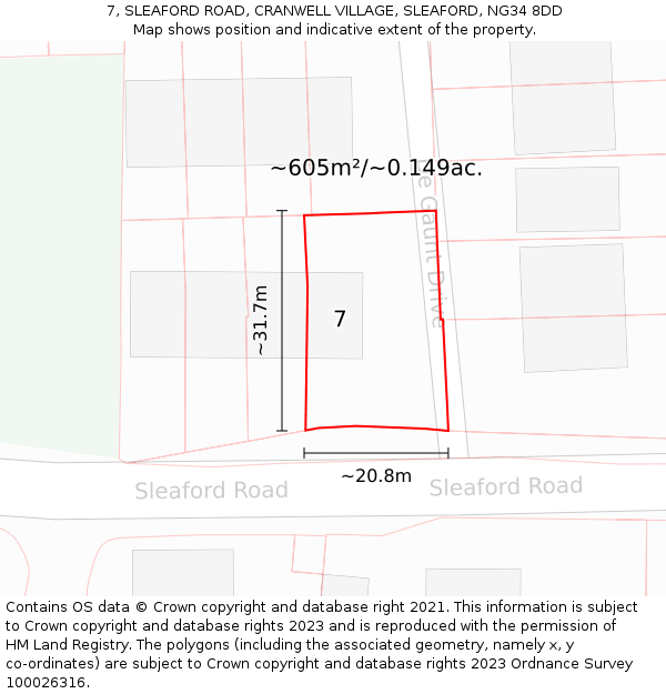7, SLEAFORD ROAD, CRANWELL VILLAGE, SLEAFORD, NG34 8DD: Plot and title map
