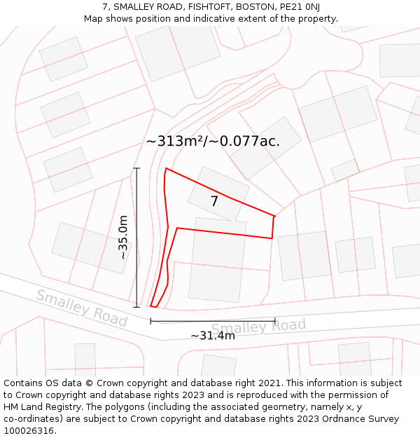 7, SMALLEY ROAD, FISHTOFT, BOSTON, PE21 0NJ: Plot and title map