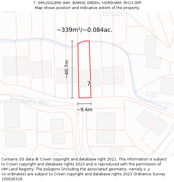 7, SMUGGLERS WAY, BARNS GREEN, HORSHAM, RH13 0PP: Plot and title map