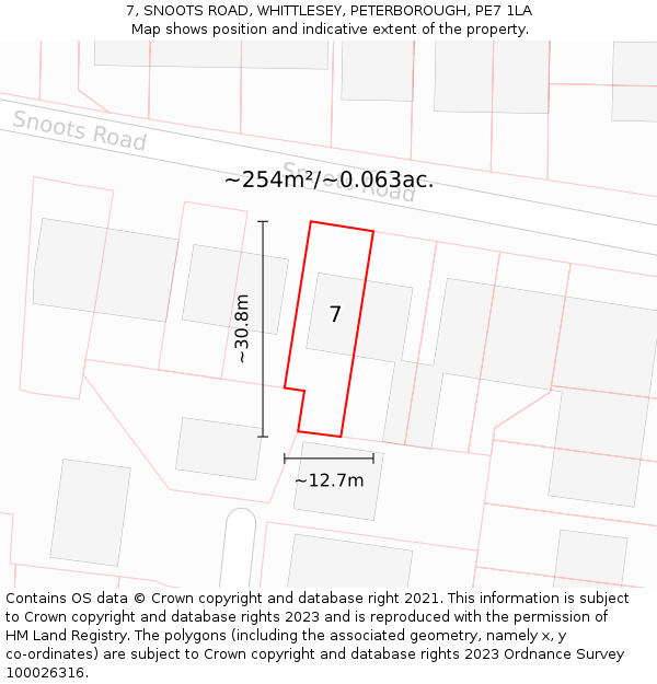 7, SNOOTS ROAD, WHITTLESEY, PETERBOROUGH, PE7 1LA: Plot and title map