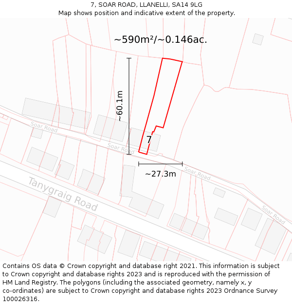 7, SOAR ROAD, LLANELLI, SA14 9LG: Plot and title map