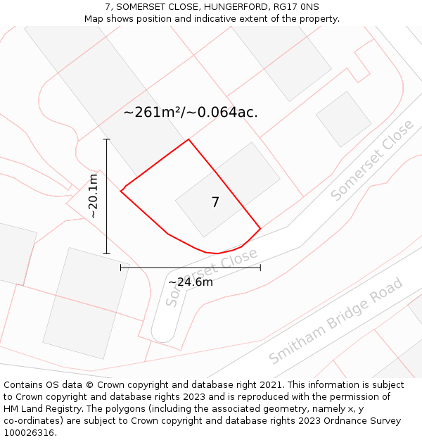 7, SOMERSET CLOSE, HUNGERFORD, RG17 0NS: Plot and title map