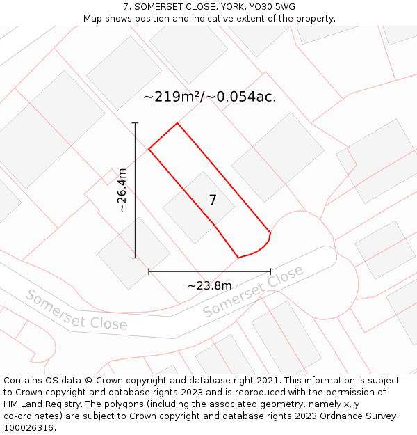 7, SOMERSET CLOSE, YORK, YO30 5WG: Plot and title map