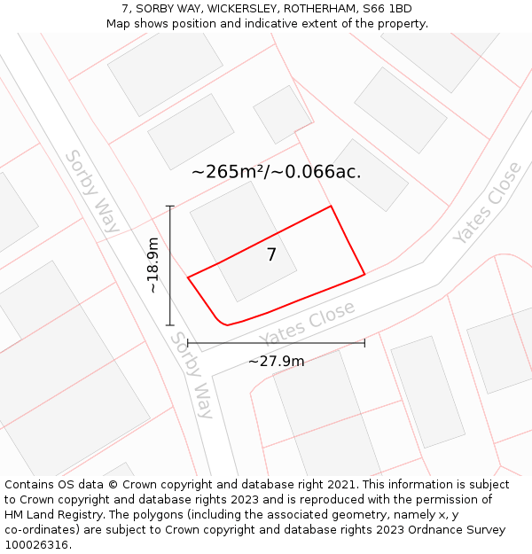 7, SORBY WAY, WICKERSLEY, ROTHERHAM, S66 1BD: Plot and title map